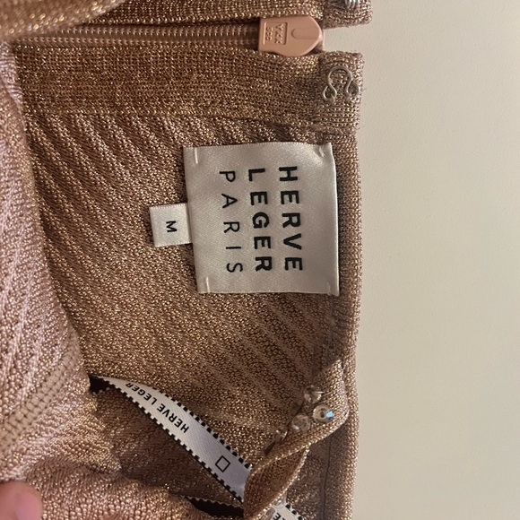 Herve Leger Ottoman Sweetheart Mini dress in Metallic Rise Gold - Picture 3 of 7